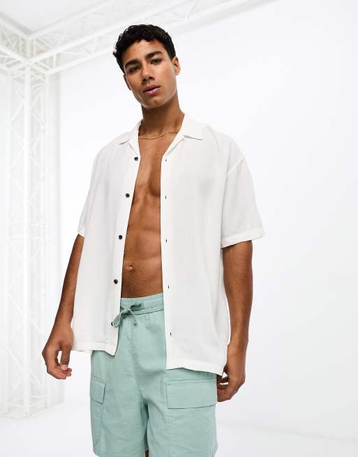 Jack & Jones Originals viscose revere collar short sleeve shirt in white 