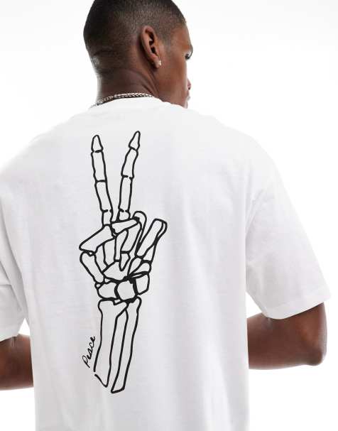 Jack & Jones – Originals – Vit t-shirt i oversize med fredstryck baktill - view 1