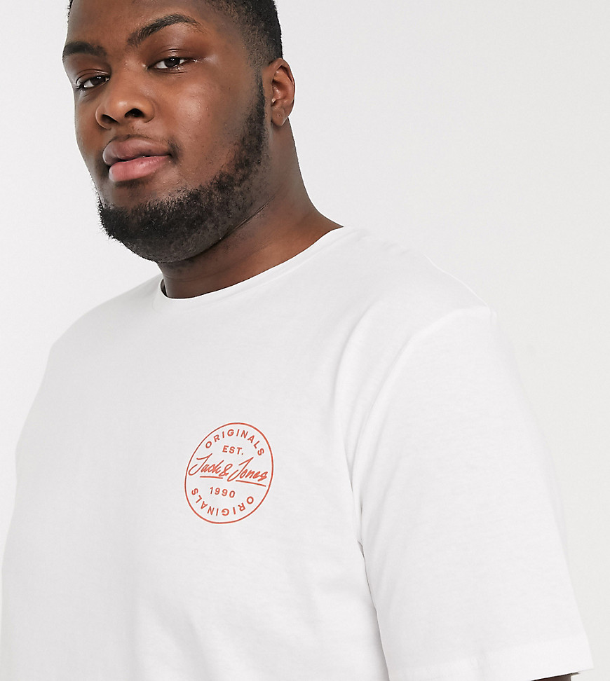 Jack & Jones – Originals – Vit t-shirt med stor grafisk logga
