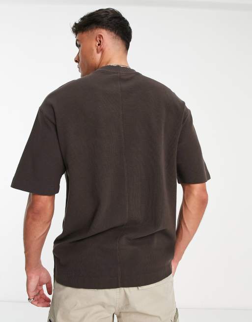 Jack & Jones Originals waffle oversized t-shirt co-ord in brown , 3 of 4