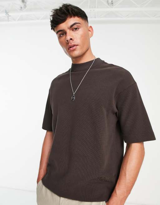 Jack & Jones Originals waffle oversized t-shirt in brown (part of a set) 