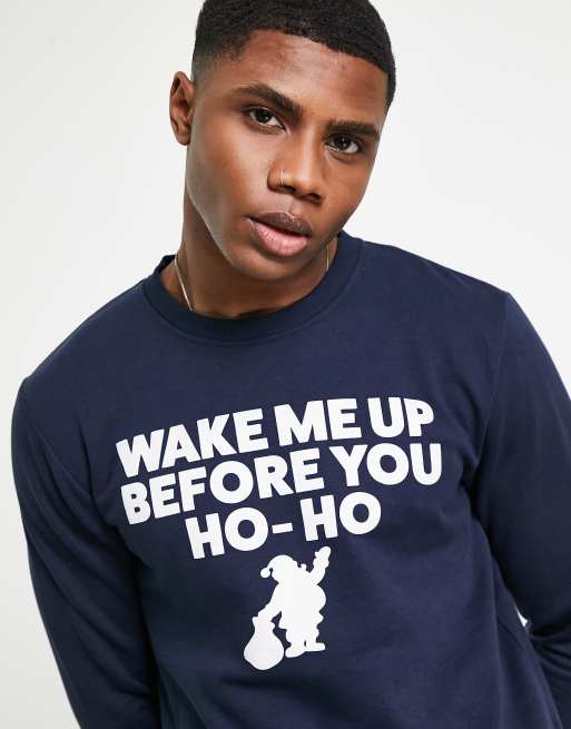 Jack & Jones Originals – Weihnachtliches Sweatshirt in Marineblau mit „Wake Me Up Before You Ho-Ho“-Print
