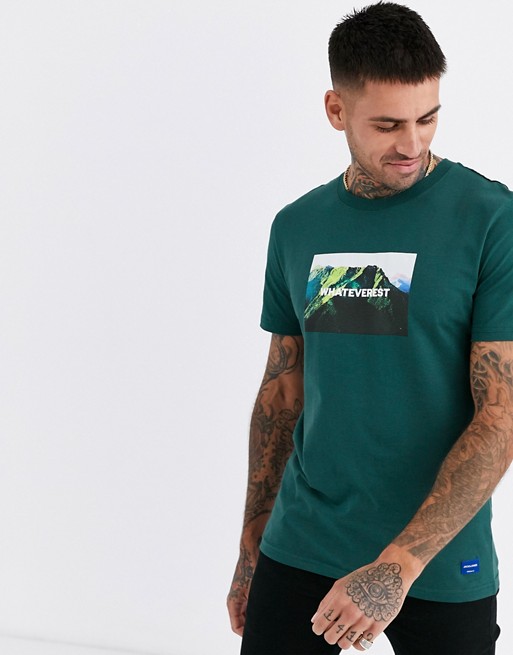 Jack & Jones Originals whateverest graphic print t-shirt in green