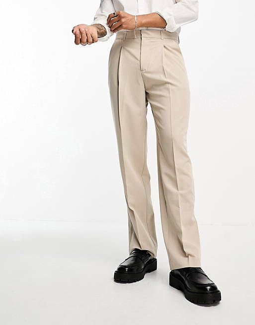 Jack & Jones Originals wide fit suit pants in beige