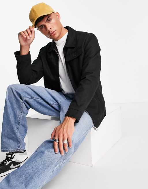 Jack & Jones - Originals - Wollen harrington jack met zak en ruiten in beige