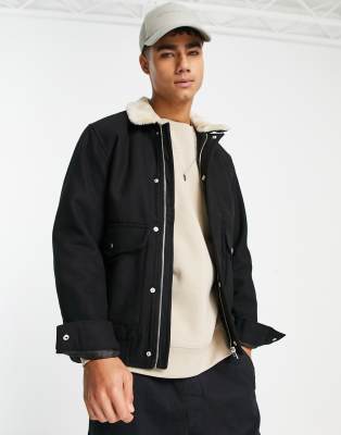 Jack & Jones Originals Wool Bomber Jacket With Faux Fur Collar In Black