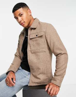 Jack & Jones Originals wool harrington jacket with pocket in beige check - ASOS Price Checker