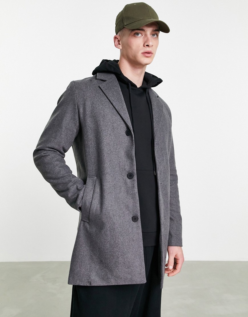Jack & Jones Originals wool mix overcoat in light gray-Grey
