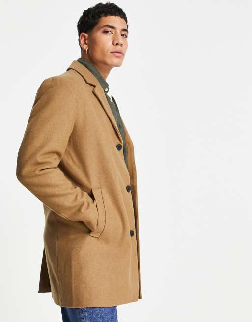 Jack & Jones Originals wool mix overcoat in tan