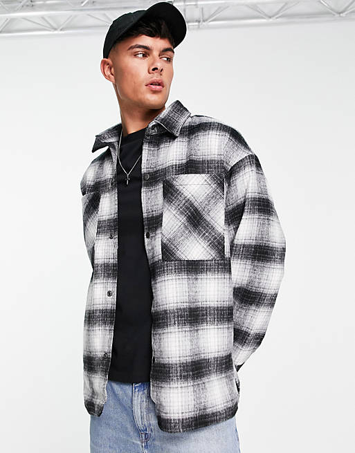 Jack & Jones Originals wool overshirt with pockets in grey check | ASOS