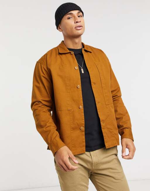 Jack & Jones Originals worker overshirt in tan | ASOS