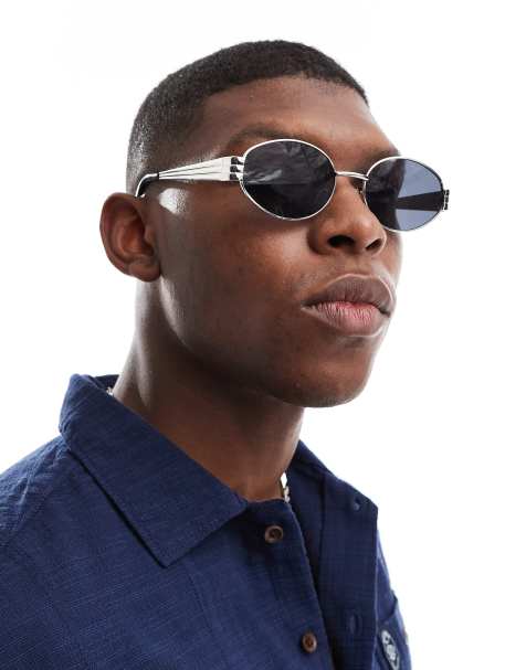 Jack & Jones – Ovale Sonnenbrille in Silber - view 1