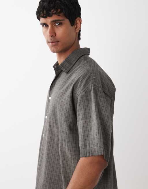 Jack & Jones overdye check shirt in grey, 5 of 5