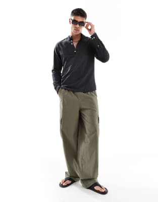 Jack & Jones Overhead Linen Blend Shirt In Neutral