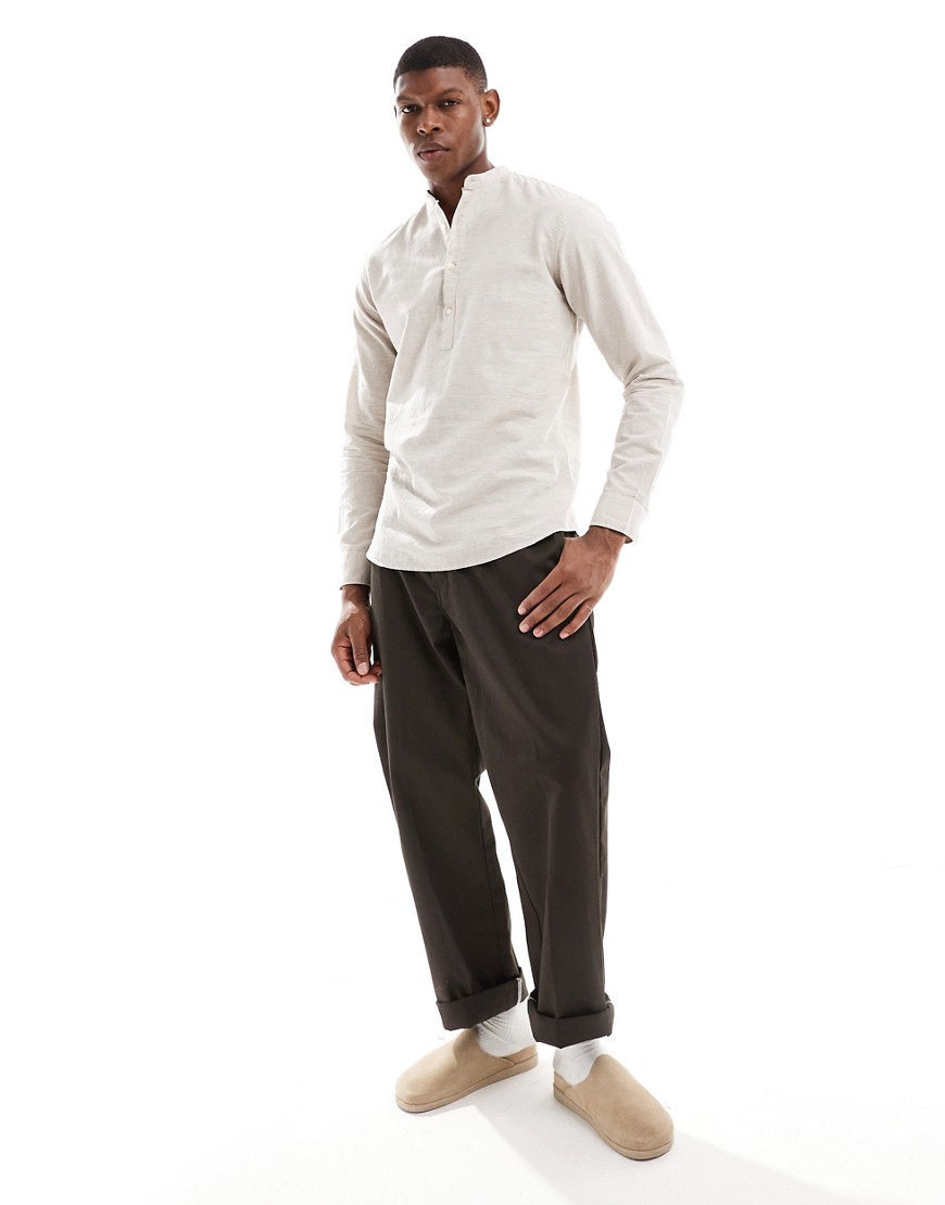 Jack & Jones Overhead Linen Mix Shirt In Beige-neutral