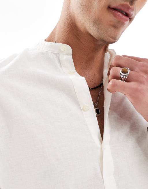Jack & Jones overhead linen shirt in white 