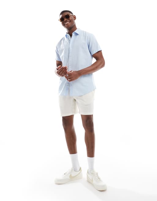 Jack & Jones - Overhemd met korte mouwen van linnenmix in lichtblauw, 3 van 4