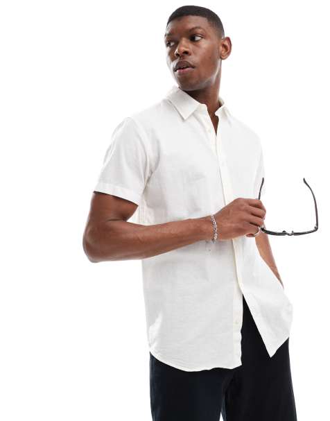 Jack & Jones - Overhemd met korte mouwen van linnenmix in wit - view 1