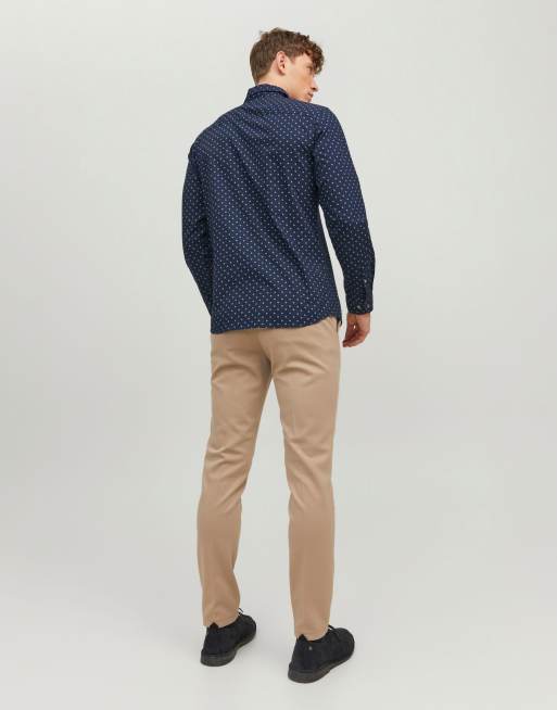 Jack & Jones - Overhemd met lange mouwen en accent in marineblauw, 3 van 4