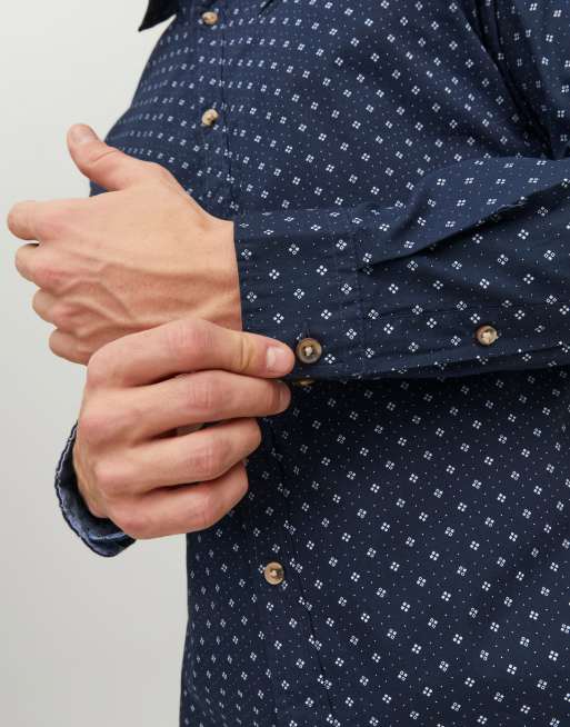 Jack & Jones - Overhemd met lange mouwen en accent in marineblauw, 4 van 4