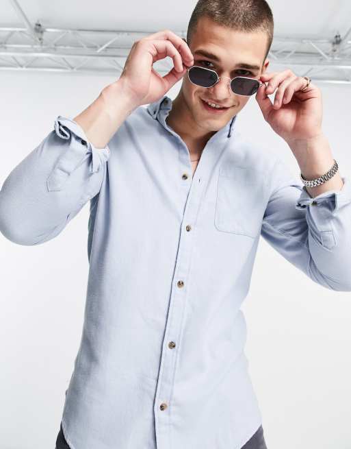 Jack & Jones - Overhemd met lange mouwen in gemêleerd lichtblauw