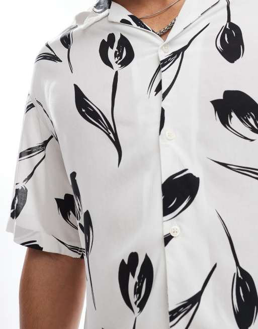 Jack & Jones - Overhemd met reverskraag, bloemenprints en korte mouwen in wit, 3 van 4
