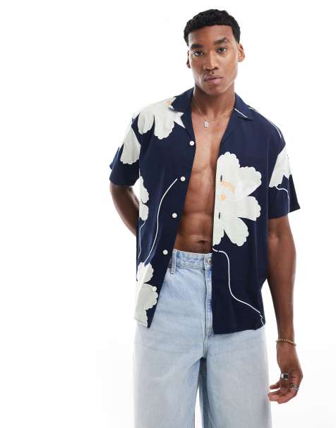 Jack & Jones - Overhemd met reverskraag en bloemenprint in marineblauw - view 1