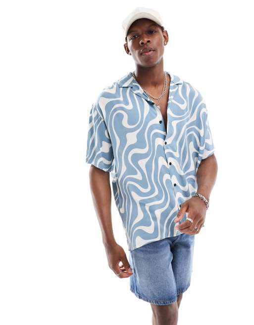 Jack & Jones - Overhemd met reverskraag en golvende print in blauw