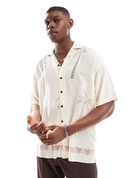 Jack & Jones - Overhemd met reverskraag en palmprint in wit - view 1