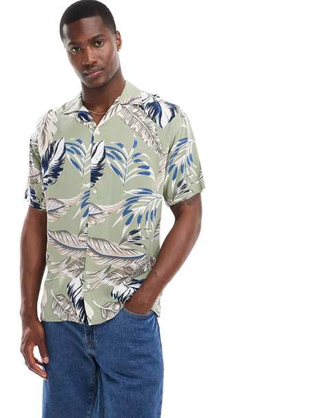 Jack & Jones - Overhemd met reverskraag en veerprint in saliegroen - view 1