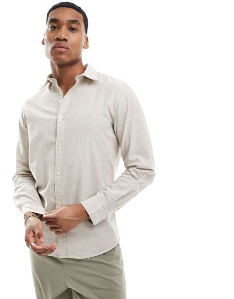 Jack & Jones - Overhemd van linnenmix in beige - view 1