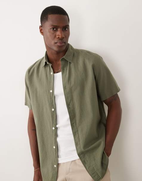 Jack & Jones - Overhemd van linnenmix met korte mouwen in kaki - view 1