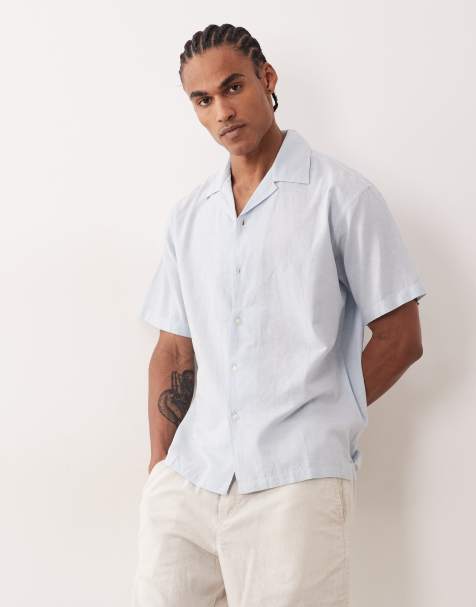 Jack & Jones - Overhemd van linnenmix met korte mouwen in lichtblauw - view 1