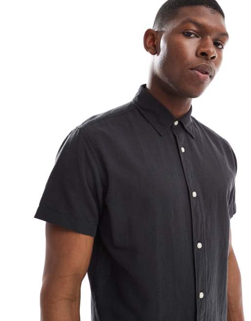 Jack & Jones - Overhemd van linnenmix met korte mouwen in zwart, 4 van 4