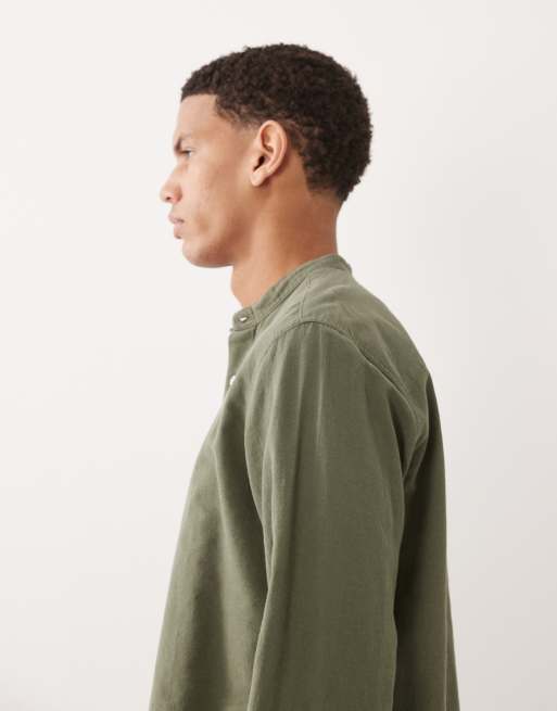 Jack & Jones - Overhemd van linnenmix zonder kraag in kaki, 4 van 5