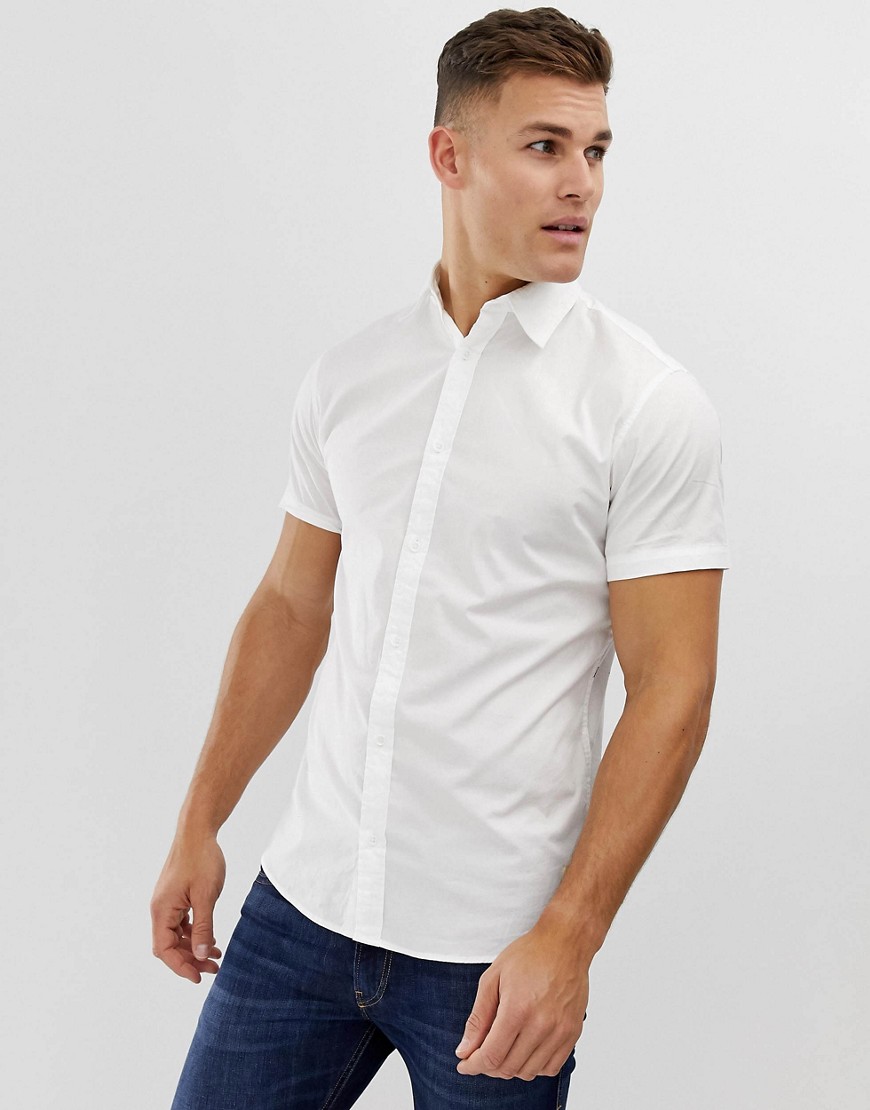 Jack & Jones - Overhemd van stretchkatoen met korte mouwen in wit