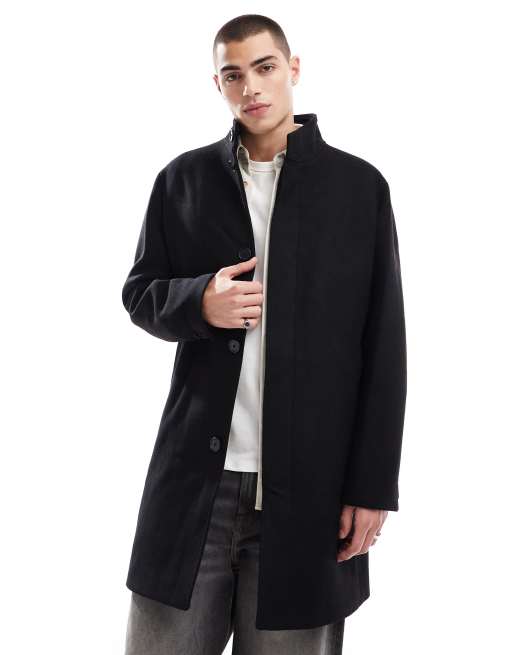 Jack & Jones - Overjas van wolmix met opstaande boord in zwart, 3 van 4
