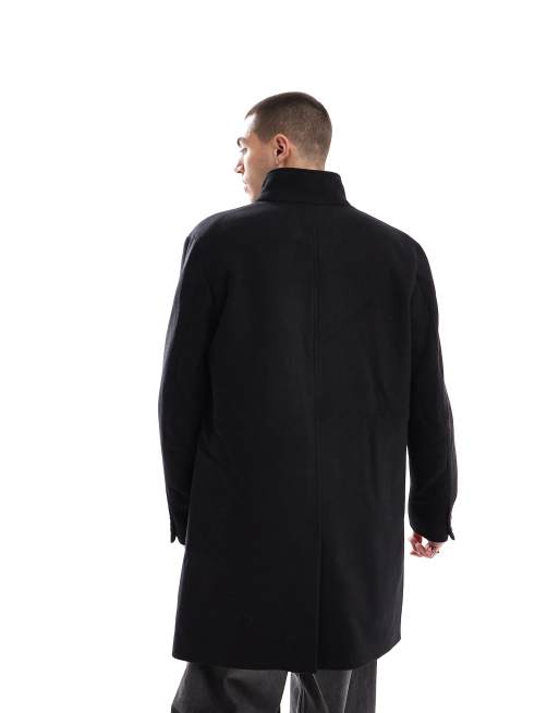 Jack & Jones - Overjas van wolmix met opstaande boord in zwart, 4 van 4