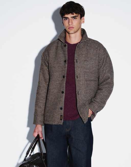Jack & Jones overshirt med borstad hundtandsmönster i brunt, 5 av 5
