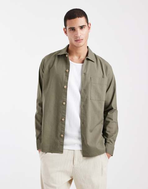 Jack & Jones - Overshirt van linnenmix in kaki - view 1