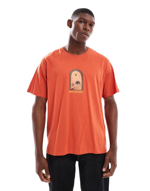 Jack & Jones oversize back print T-shirt with now and then print in orange, 3 of 4