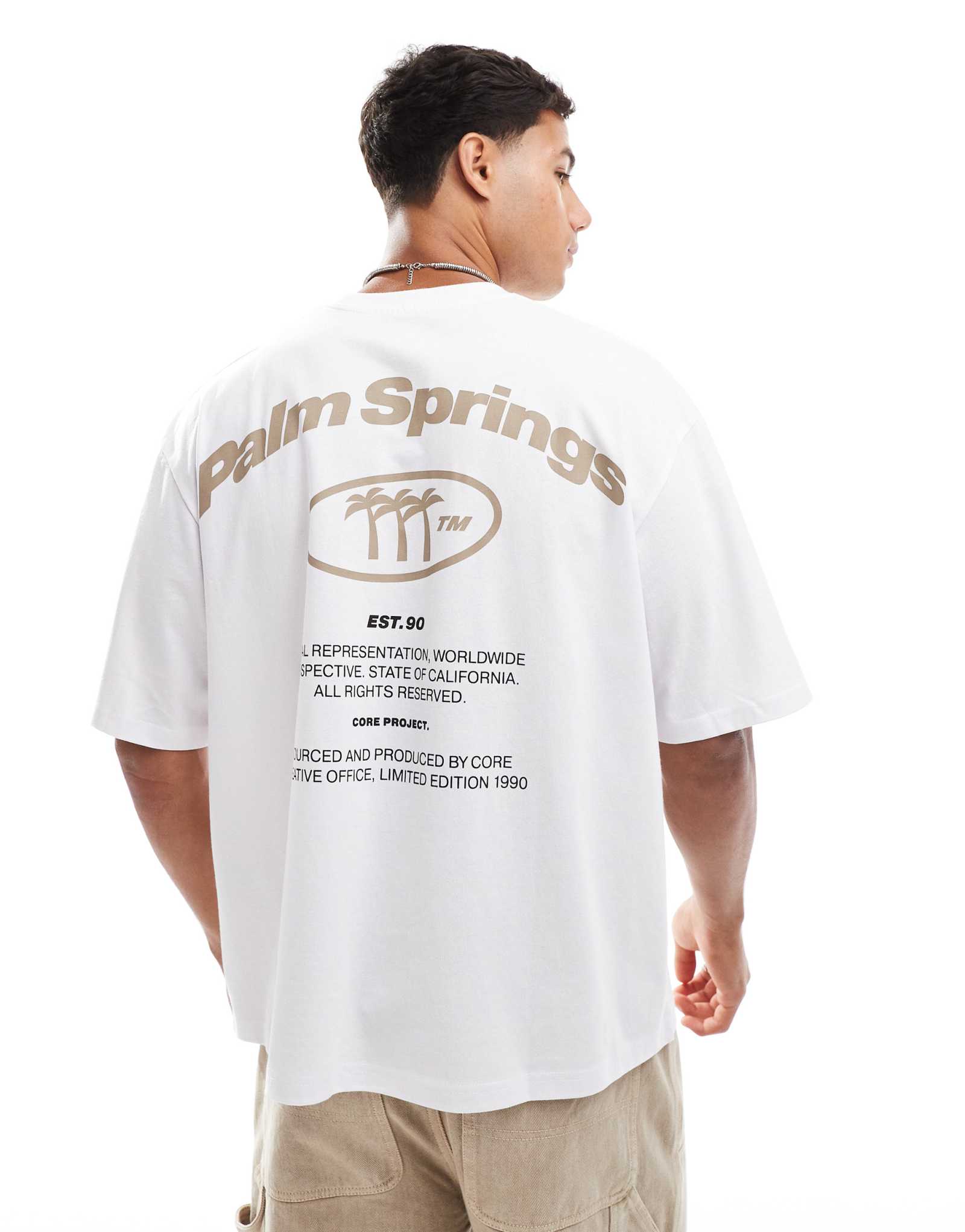 Футболка Jack &Jones oversize с принтом на спине с принтом palm springs