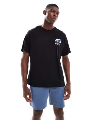 Jack & Jones Oversize Back Print T-shirt With Wave Print-black In Black