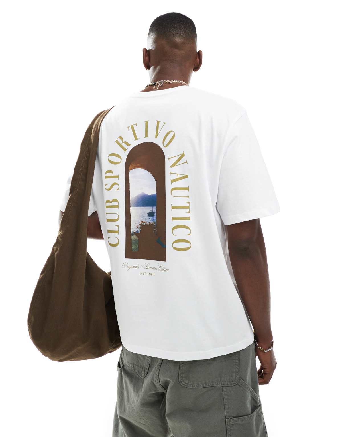 Jack & Jones oversize back print t-shirt with window sea print