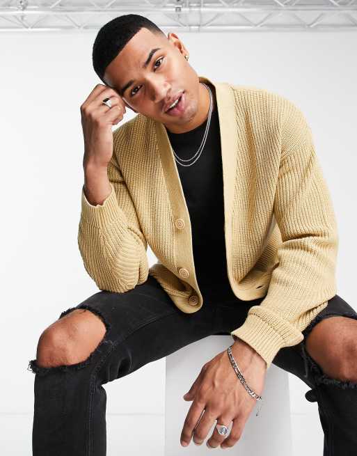 Jack & Jones – Oversize-Cardigan aus grobem Rippstrick in Beige 