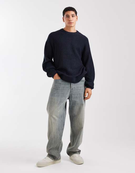 Jack & Jones oversize chunky knit jumper in navy, 2 of 5