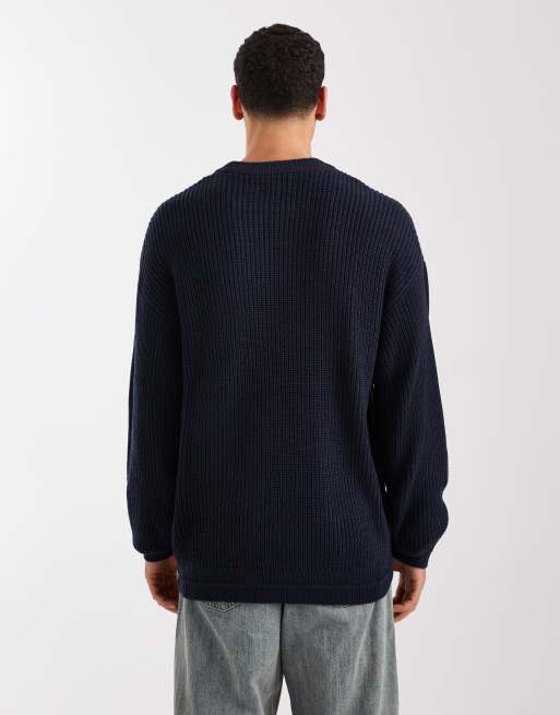 Jack & Jones oversize chunky knit jumper in navy, 3 of 5