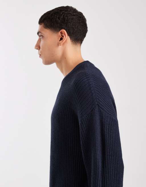 Jack & Jones oversize chunky knit jumper in navy, 4 of 5