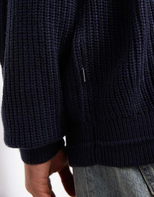 Jack & Jones oversize chunky knit jumper in navy, 5 of 5