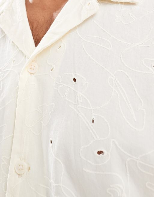 Jack & Jones oversize embroidered shirt in ecru, 2 of 4